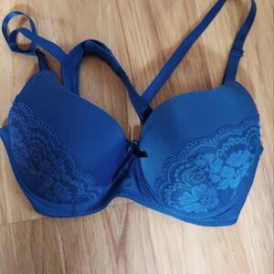 Lace Front Underwire Bra 38C Dark Blue Navy